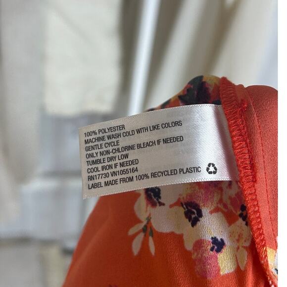 A New Day Women's Size S Orange Floral Tie Neck Sleeveless Blouse #0506 - Picture 7 of 12
